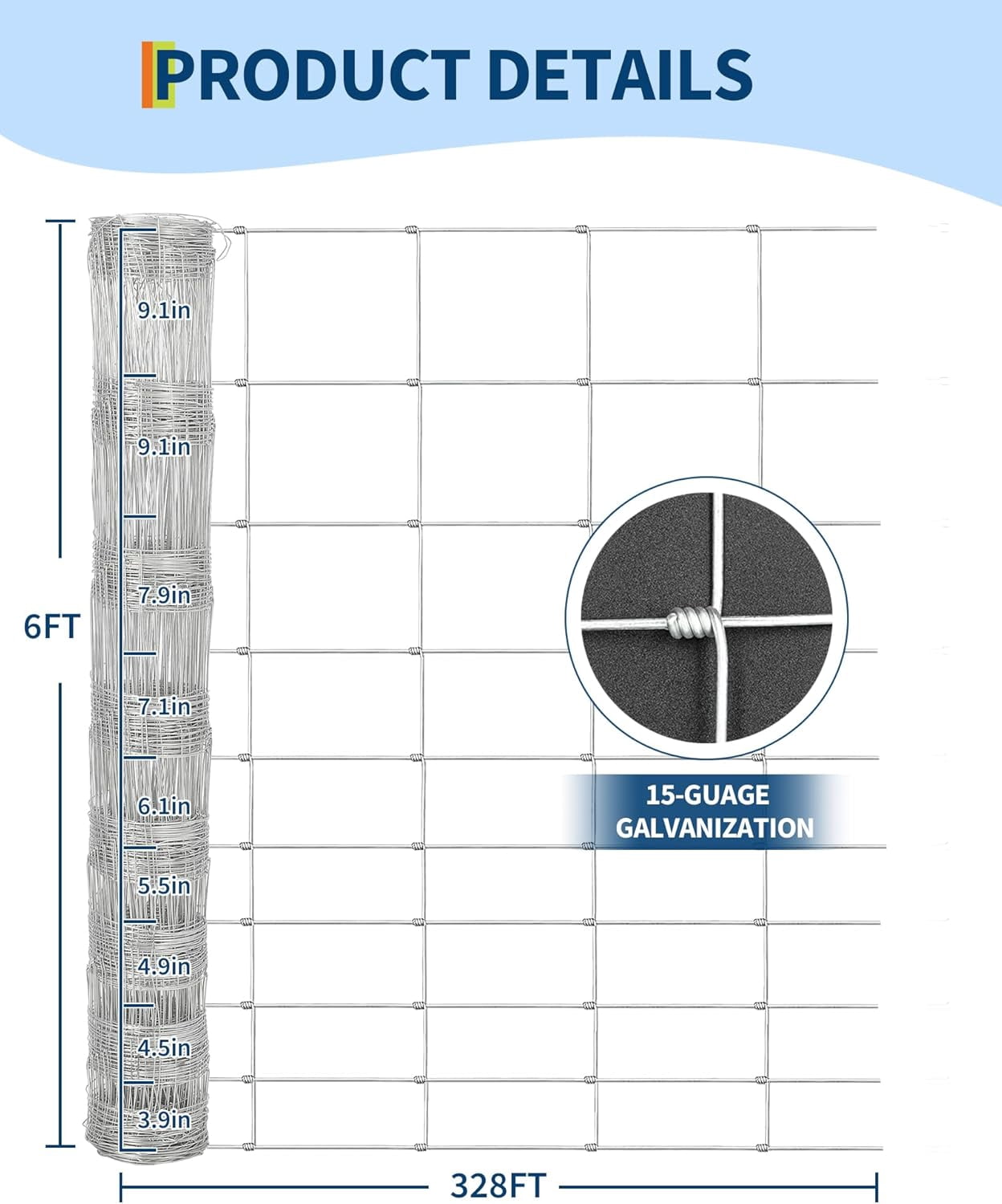Rugerasy Cattle Fence,6FT x 328FT Galvanized After Welding Chicken Wire Fence Roll for Raised Garden Beds,Plant Supports,Poultry Netting,Cattle Farm Fence,Cage Protection,1.8*100M