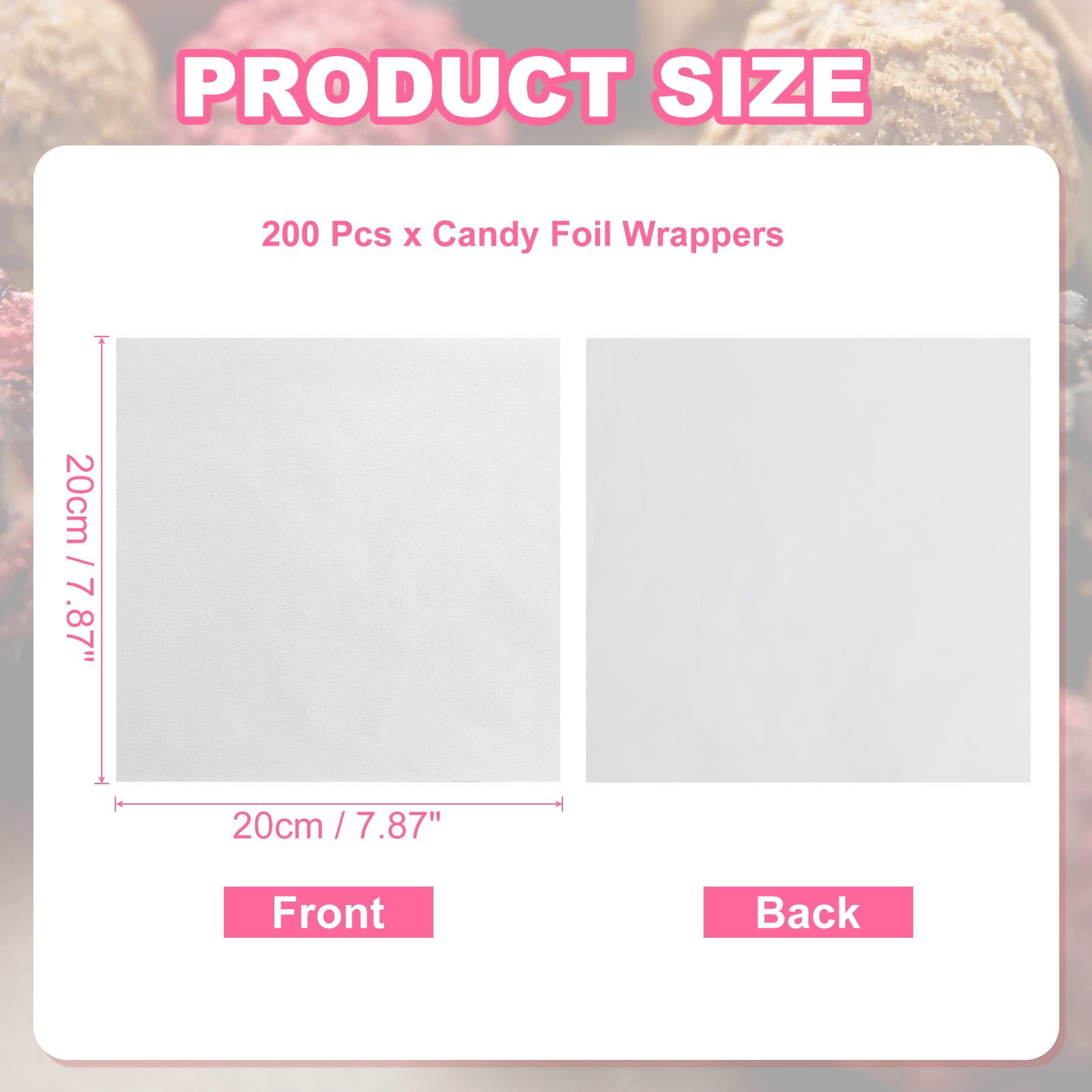 Uxcell 200 Pcs Candy Foil Wrappers, 7.87 x 7.87 Inch Aluminium Foil Chocolate Bar Square Wrappers for Tea Brownies DIY Packaging Wedding Party Decoration, Silver