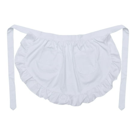 

1pc European Half Apron Domestic Maid Cotton Flounce Pure White Half Length Apron for Women Girls Ladies (White)