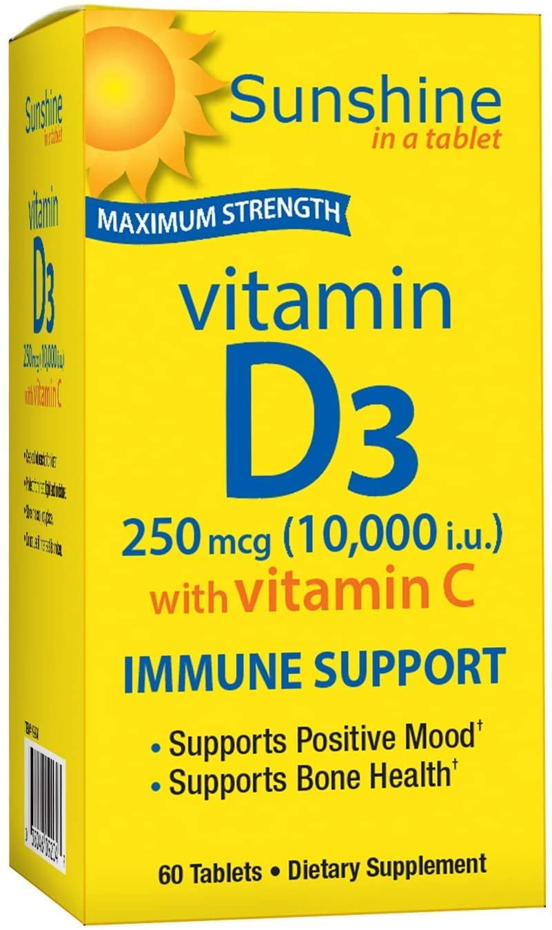 2 Pack Sunshine Vitamin D 10,000 IU, Healthy and Strong Bones, 30