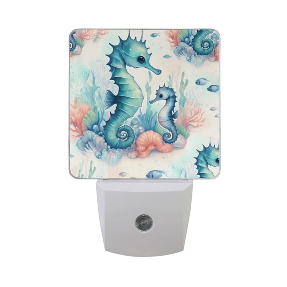 Cute Seahorse and Seaweed Night Light 2 Pack LED Nightlight Plug into Wall Dusk to Dawn Sensor Soft White