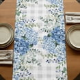 thumbnail image 5 of Blue Flower 70 Inch Table Runner, Grey Plaid Hydrangeas Eucalyptus Leaves Farmhouse Dresser Scarf Cotton & Linen Tablerunner for Dining/Kitchen Island/Holiday Party Décor 13" x 70", 5 of 9