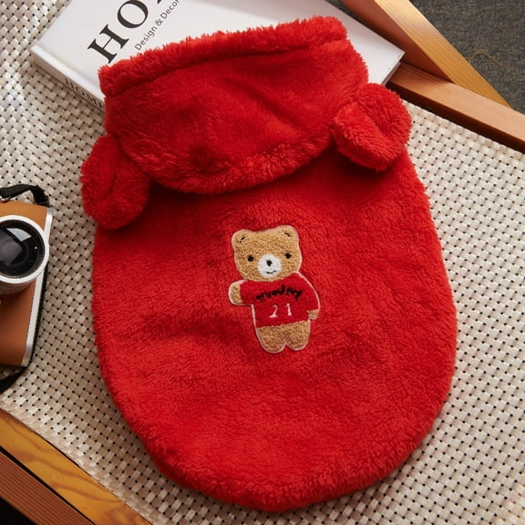 Yidarton New Fall/Winter Pet Clothes Teddy Bears Small Dog Clothes Bear Ears Hat Coat Pet Clothes Red
