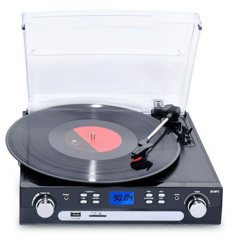 DIGITNOW Bluetooth Record Player Turntable with Stereo Speaker, CD Player,  Cassette, Radio, Aux in and SD Encoding, Remote Control, Audio Music Player