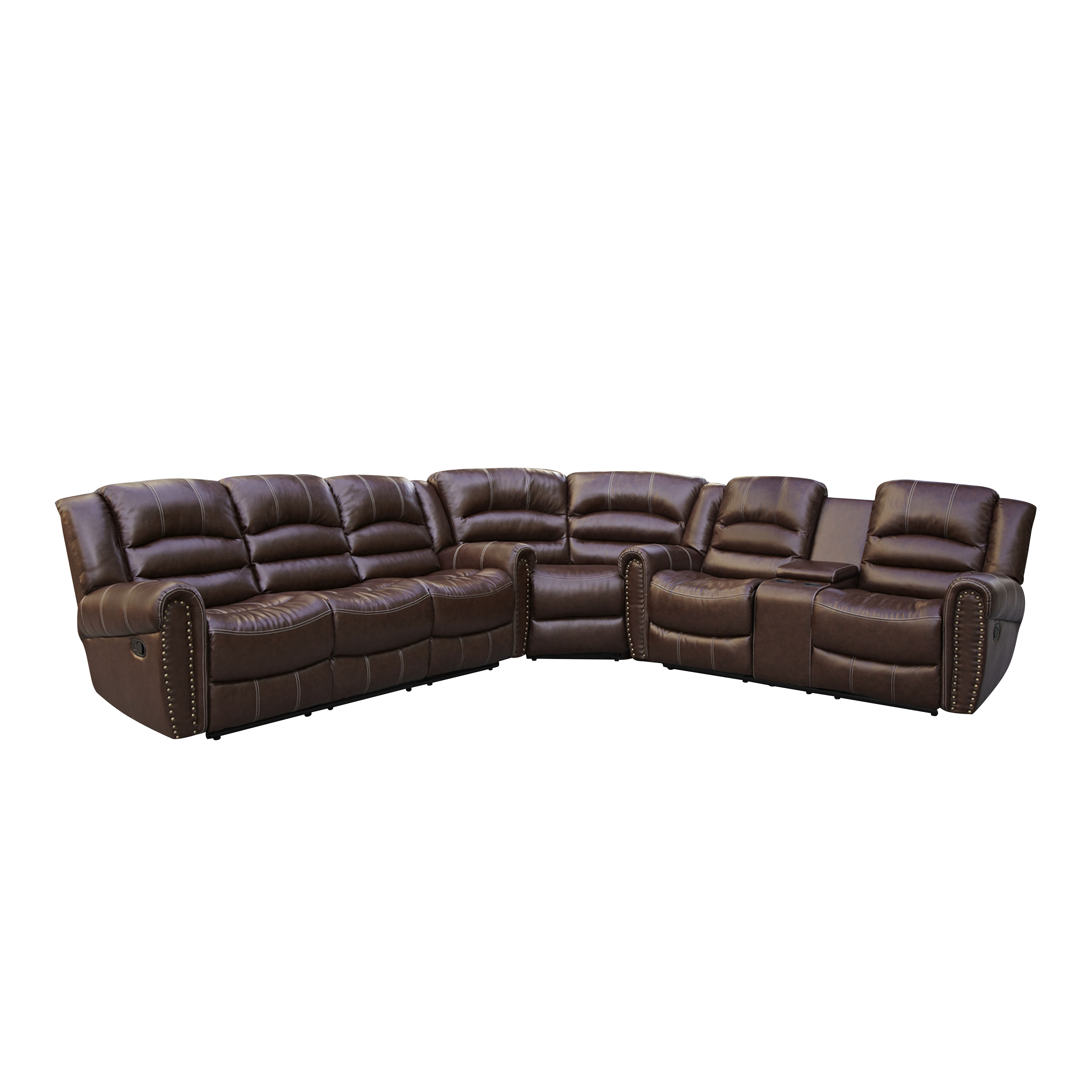 MAYEERTY 6-Seater Recliner Sofa Set - Breathing Leather with Reversible Coffee Table for Living Room & Home Theater