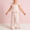 thumbnail image 2 of Fesfesfes Childrens Cute Sleeveless Top Stripe Pants Set Toddler Wide Leg Pants Trousers Round Neck Tank Top Shirt Outfit Summer Casual Short Sleeve Blouse Two Piece Set for Kids(Pink#1,5-6 Years), 2 of 8