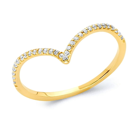 Wellingsale Ladies Solid 14k Yellow Gold Polished CZ Cubic Zirconia Right Hand Ring Band - Size 4