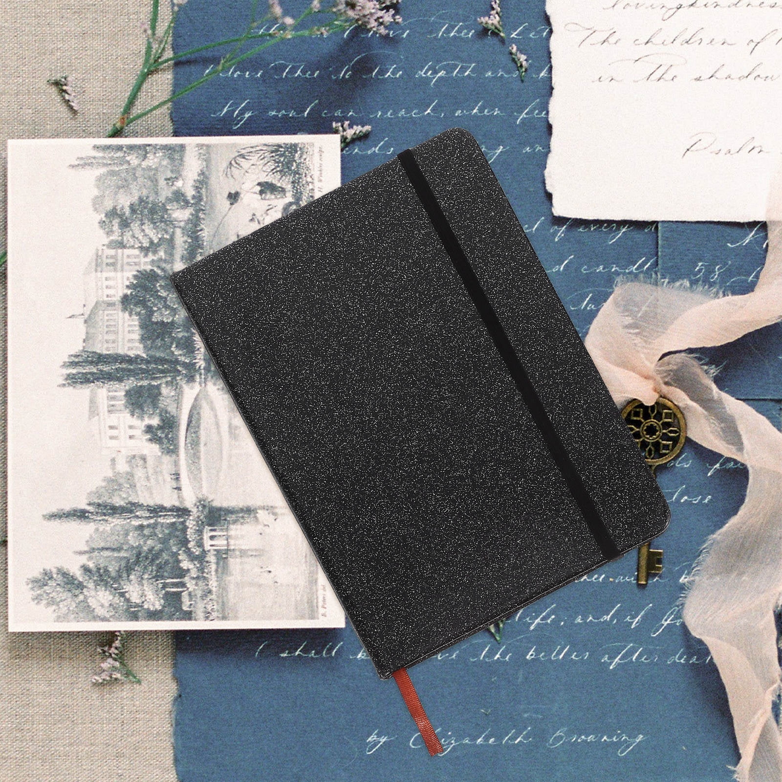 CHICHUMID Sparkle Black Pocket Notebook Layflat Glittery Notebook for Everyday Writing