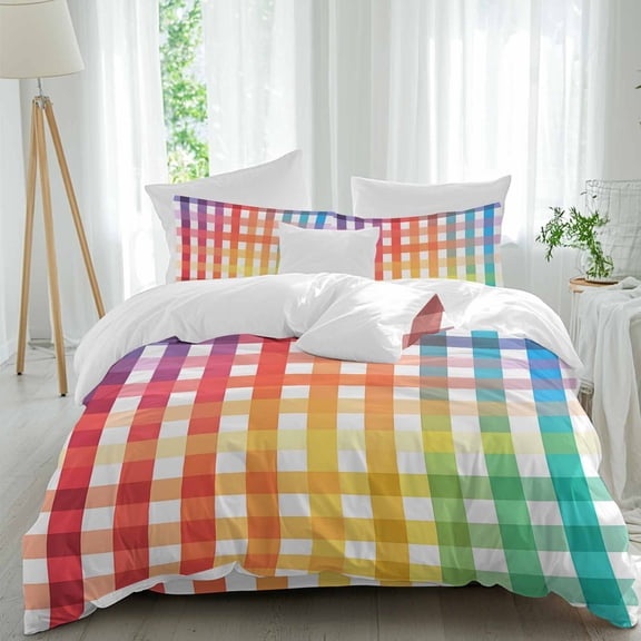 Rainbow Stripes Queen Size Comforter Set, Gradient Striped Watercolor Bedding for All Seasons, 4 Pcs Bed Set, 1Quiltcover (90"x92") ,1Sheet(94"x116"), 2Pillowcases (30"x20")