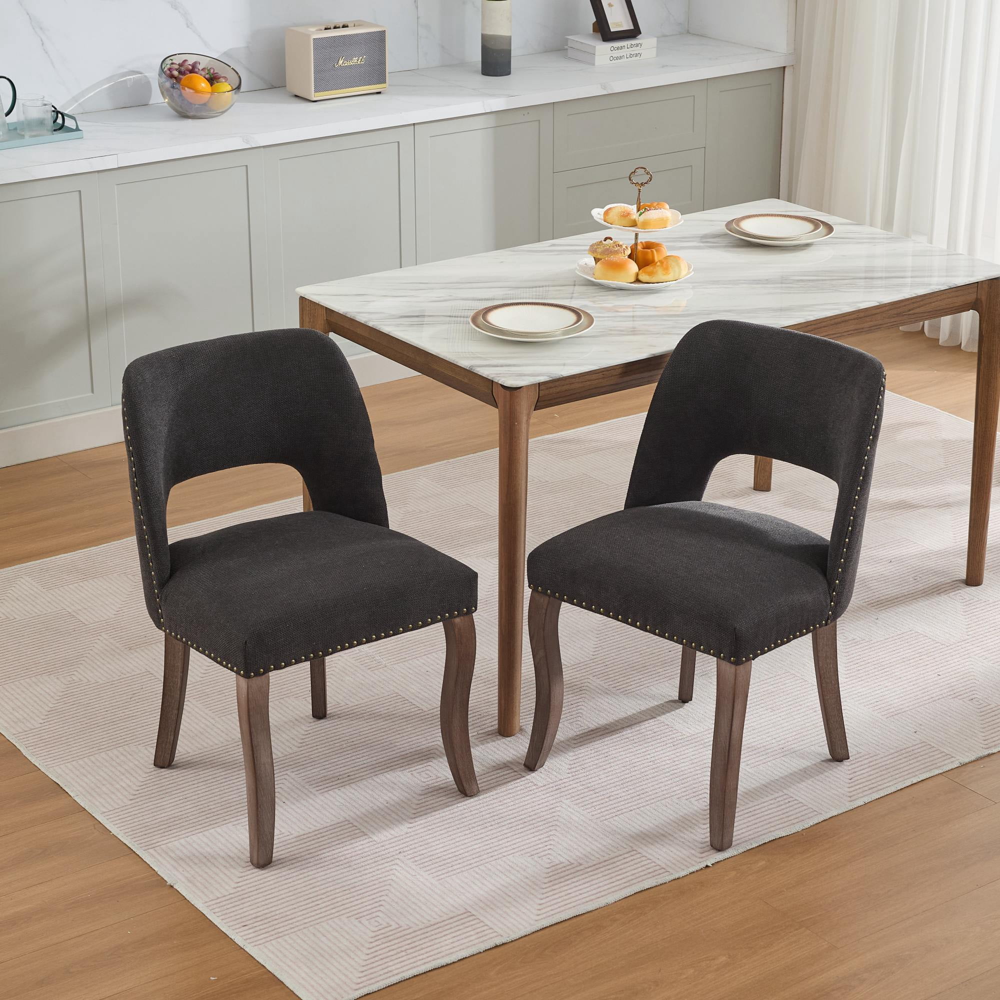 Set of 6 Wood Dining Chairs with Fabric Upholstered Back and Seat Modern Accent Side Chair w/Wood Legs for Living Room/Dining Room/Bedroom/Restaurant