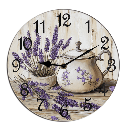 Kurmntregon Lavender Tea Cup Wall Clock Coffee For Kitchen Bathroom Silent Non Ticking Decorative Clock Battery Operated Home Office Living Room Decor Shop Hotel Round 10"