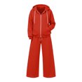 thumbnail image 7 of vdgthytj Womens Sweatsuits 2 Piece Set Full Zip Drawstring Hooded Jackets Wide Leg Pants Fall Winter Athleisure Tracksuits(X-Large,Red), 7 of 7