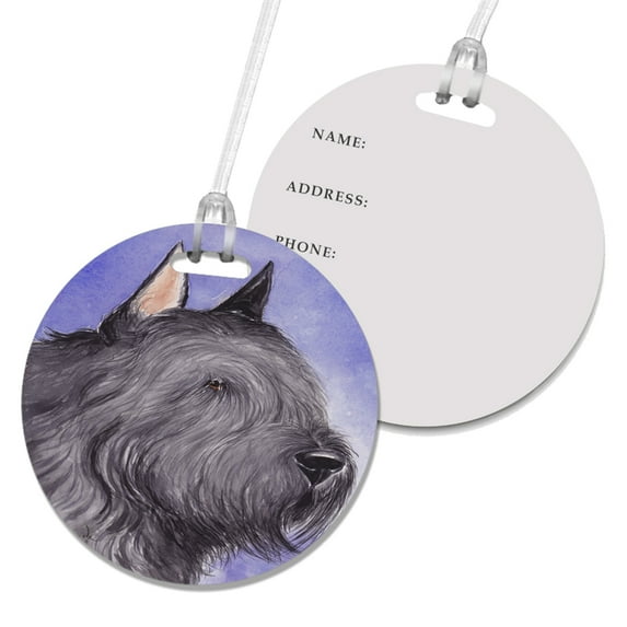 KuzmarK Luggage Travel Round Bag Tag - Bouvier de Flanders Dog Art by Denise Every