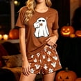 thumbnail image 2 of LIIPEE Womens Halloween Ghost Graphic Pajamas Ladies Short Sleeve Tees And Shorts Holiday Pajama Set, 2 of 6