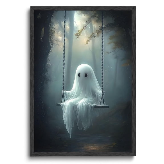 Cute Ghost Halloween Wall Art Print, Vintage Spooky Decor