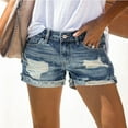 thumbnail image 1 of Pantalones cortos rectos con agujeros de mezclilla de estilo europeo y americano de moda urbana de verano para mujer, 1 of 5