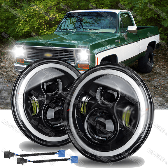 2PCS For Chevy C10 C20 C30 Pickup Nova 7" Round Black LED Headlight Hi/Lo Beam