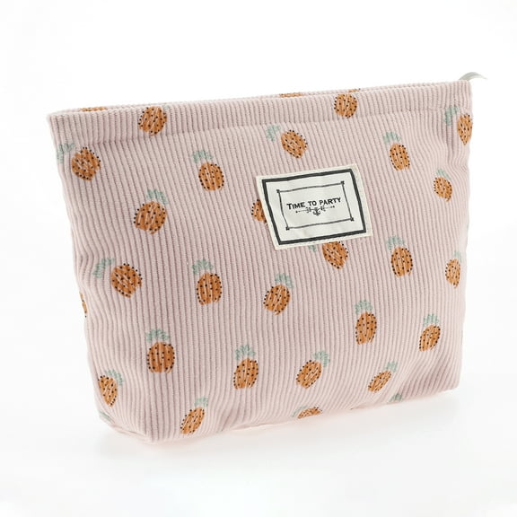 1 Pc Women Durable Drawstring Pineapple Cosmetic Bag for Business Travel Pink Corduroy