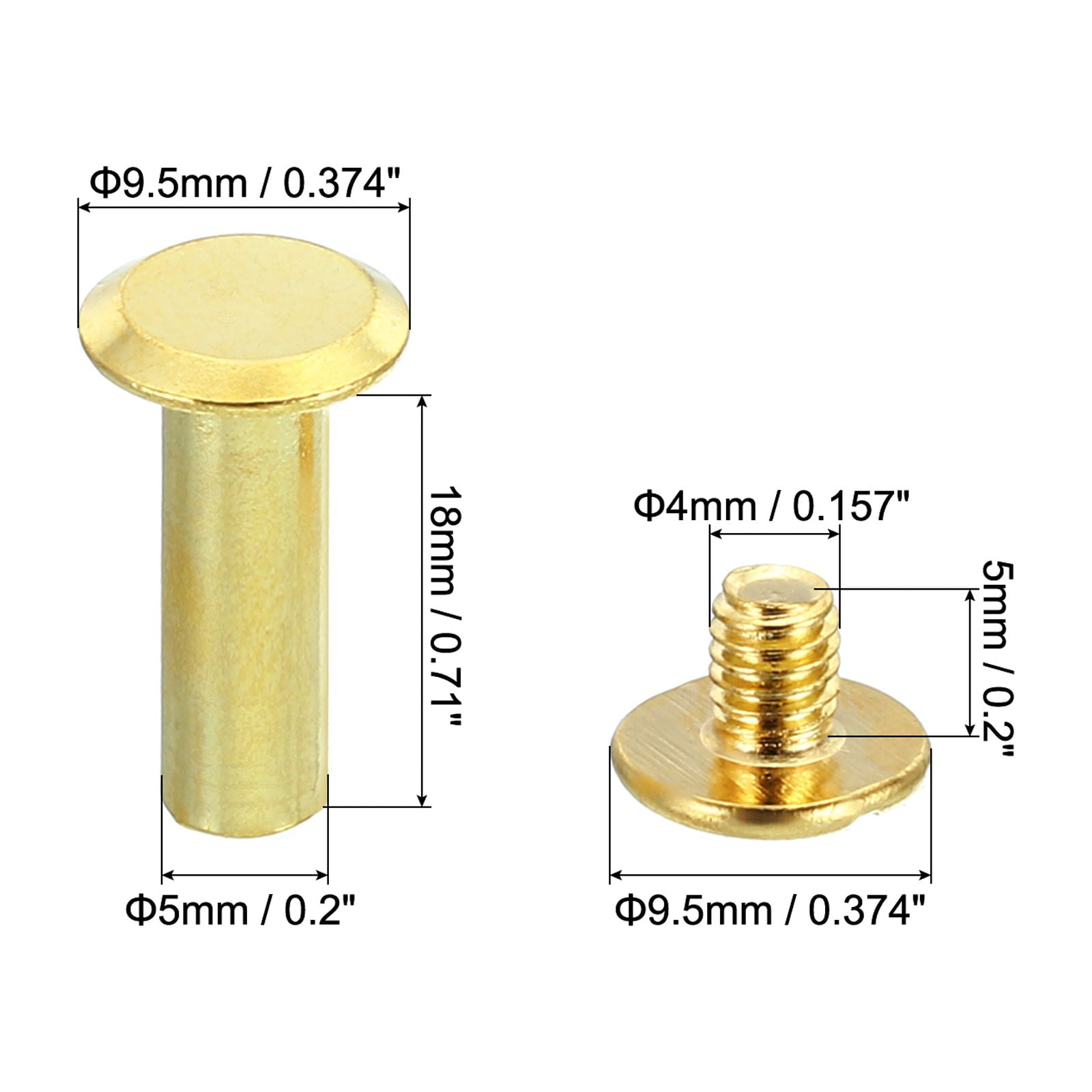 100 Sets Chicago Screws, M5x18mm Brass Plated Chicago Screw Phillips Binding Post Screw Rivets for Leather, Golden