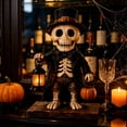 thumbnail image 5 of Voglyf Light Up Skeleton Figurine, 5.9" Wooden-Look Halloween Skeleton Decoration with Warm LED Lantern, Cute Spooky Collectible Statue for Indoor Tabletop, Mantel, Desk and Party Decor, 5 of 6