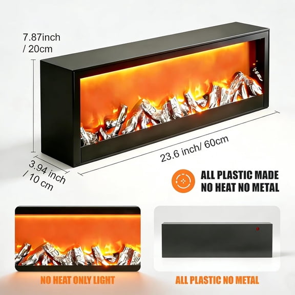 Faux LED Fireplace with Electric Fireplace Logs, ONLY Light NO Heat decorativa chimenea para sala, Portable Artificial Fire Place USB/Battery Operated, Fake Flame Effect Decor