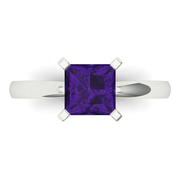 1.5 ctw Solitaire Anniversary Ring for Women | Princess Cut Natural Amethyst | Hyperallergenic Solid 14K White Gold