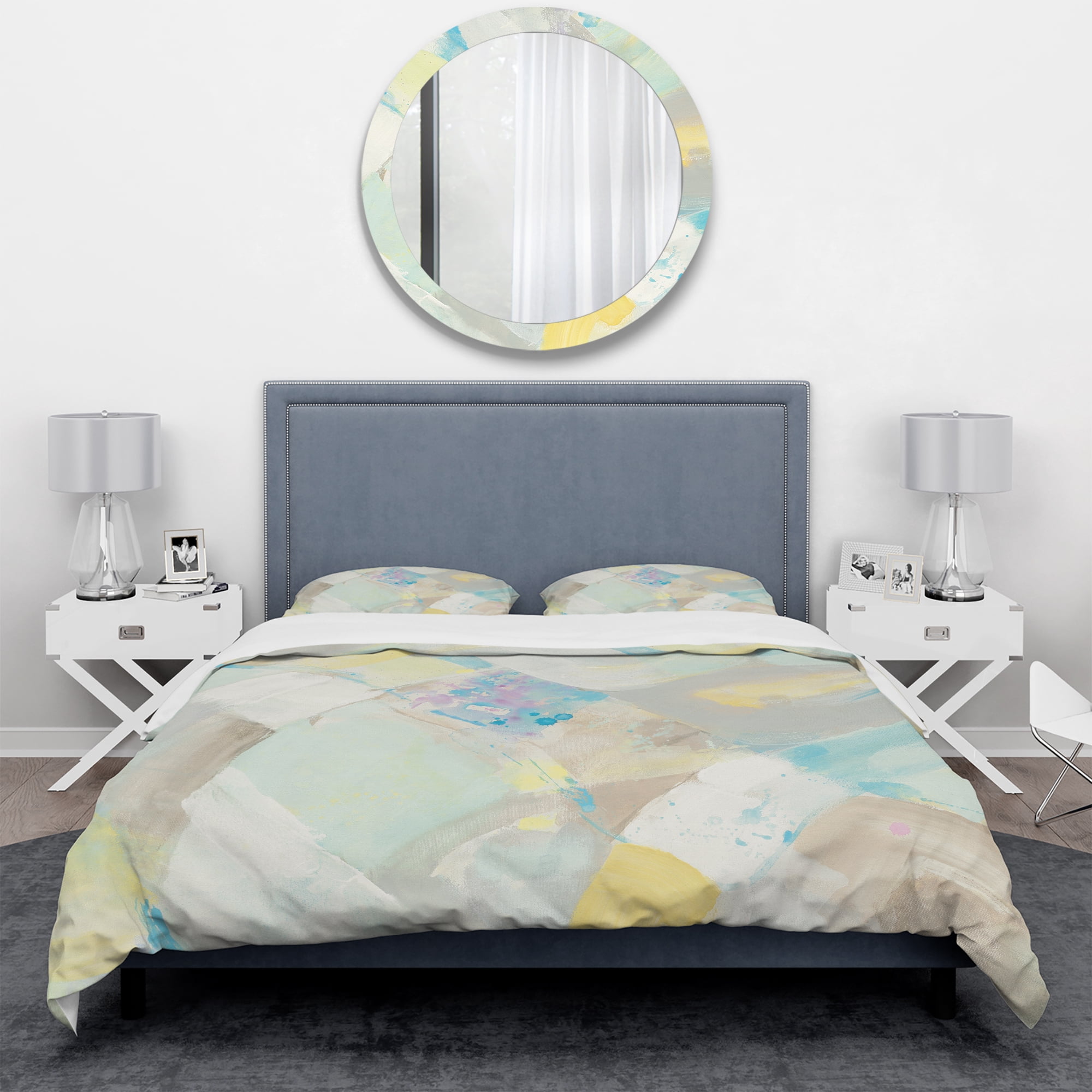 Designart 'Abstract Compositions of Pastel Blue and Green' Geometric Duvet Cover Set