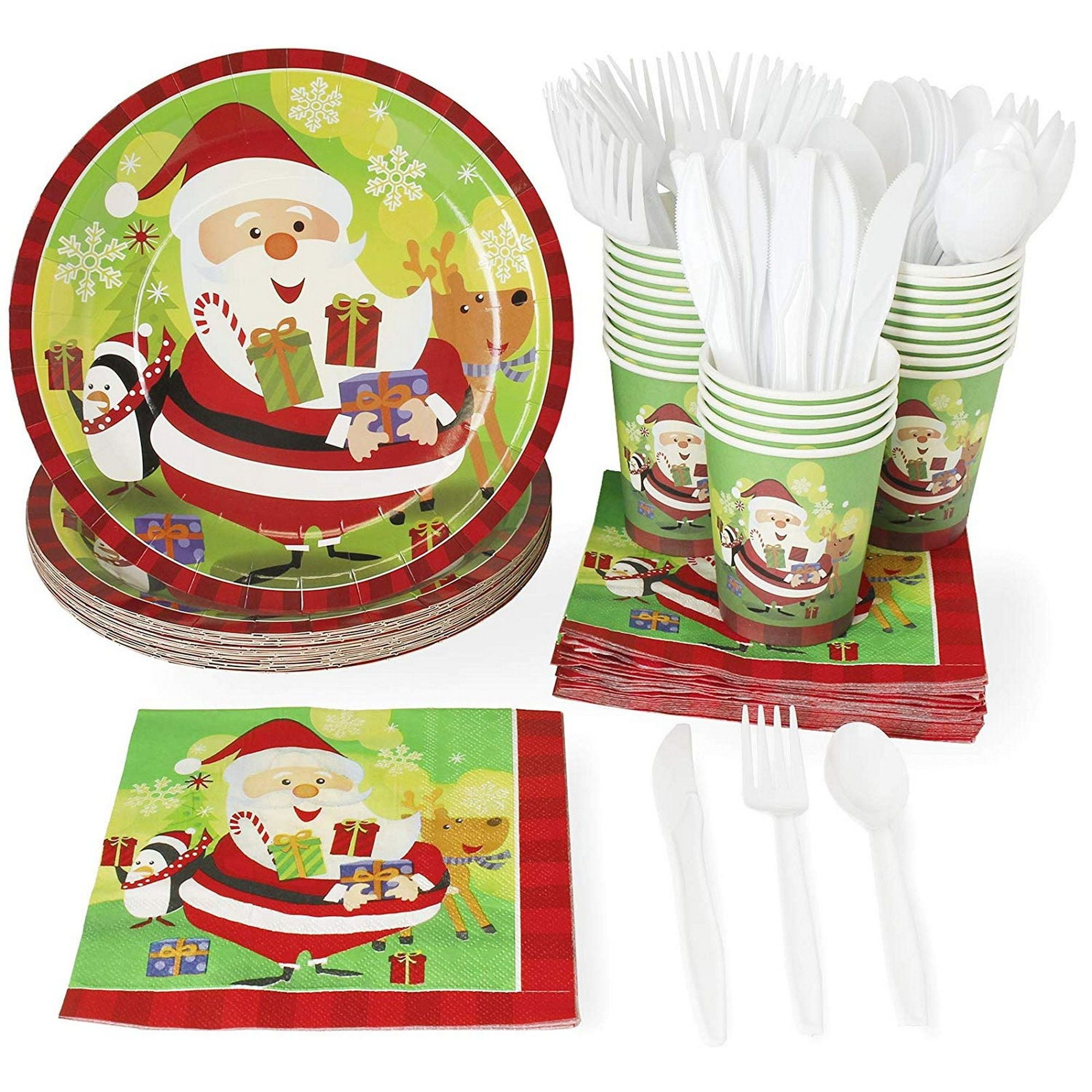 Serves 24 Santa Claus Christmas Party Supplies, 144PCS Plates Napkins
