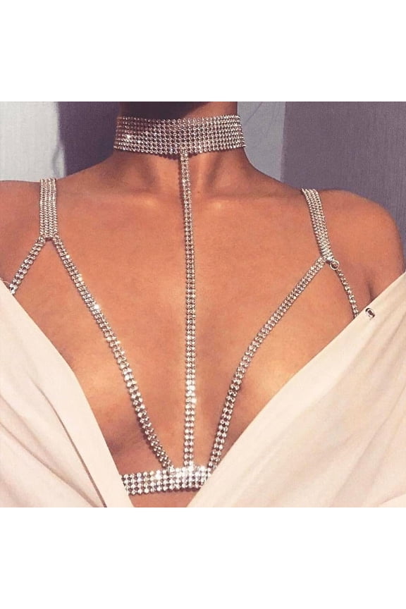 Rhinestone Cross Chest Chain Crystal Bra Body Chain Body Necklace Bikini Accessories Body Jewelry