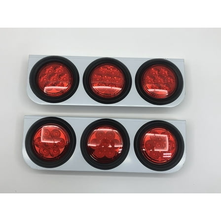 Pair 4" Triple Round Stainless Brackets with 7 LED Reflective Stop Turn Lights