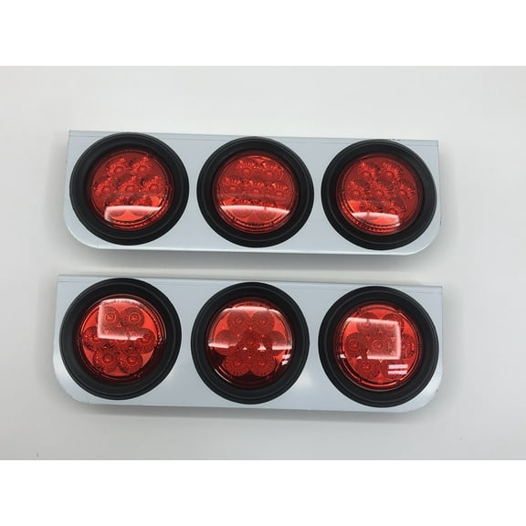 Pair 4" Triple Round Stainless Brackets with 7 LED Reflective Stop Turn Lights