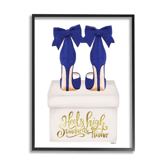 Stupell Industries High Standards Blue Heels Beauty & Fashion Painting Black Framed Art Print Wall Art, 11 x 14