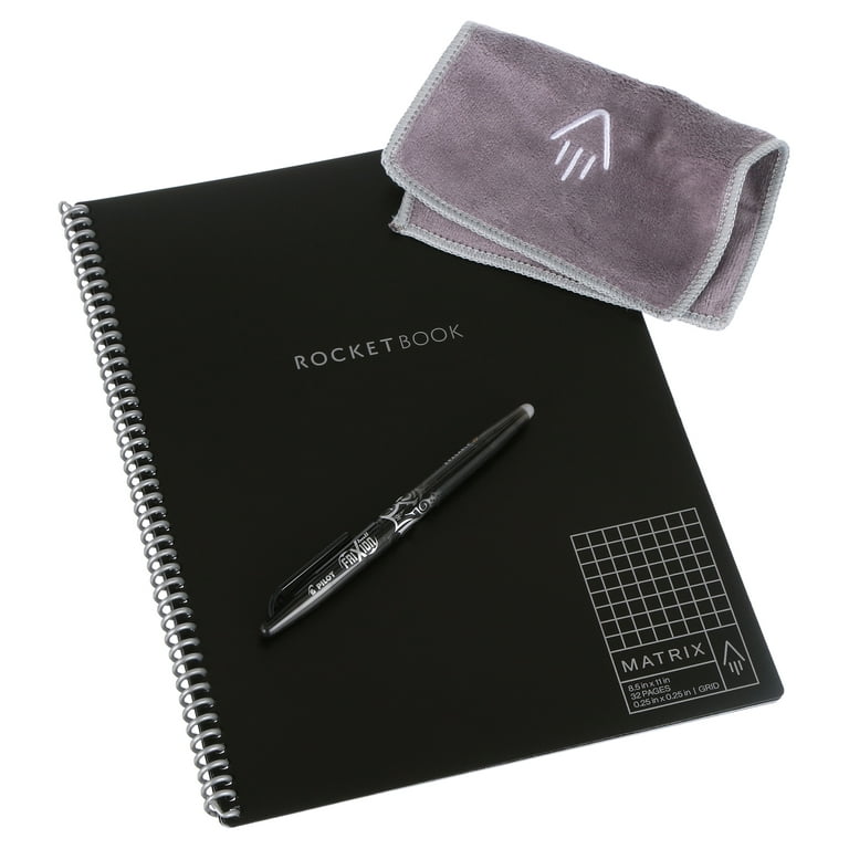 Rocketbook Matrix Smart Reusable Notebook - Black - Letter Size Eco-Friendly Notebook (8.5 inch x 11 inch) - 32 Graphed & Lined Pages - Includes 1 Pen