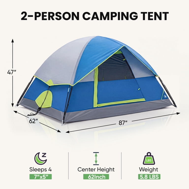 EDX 2-Person Waterproof Camping Tent with Rainfly, Easy Setup Dome