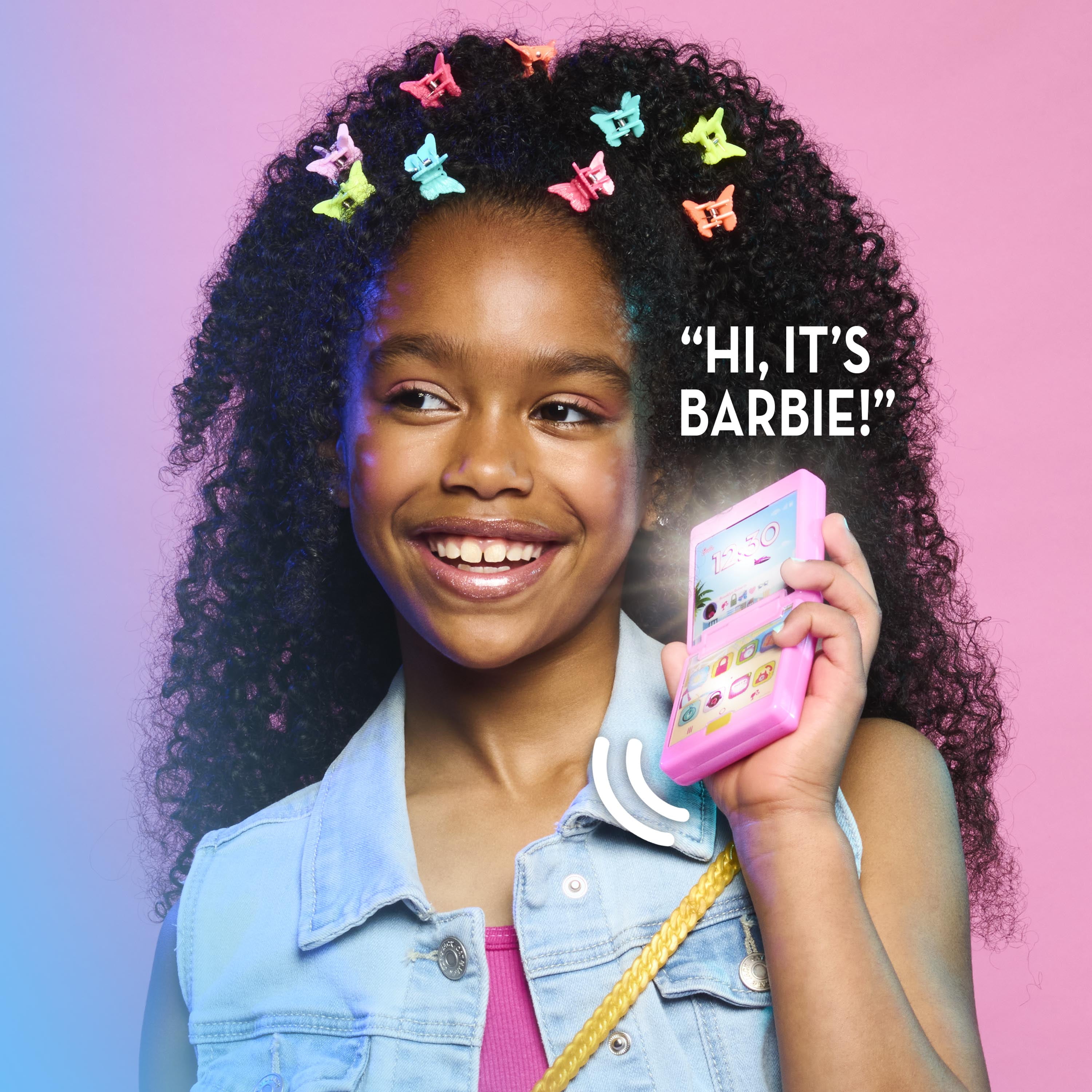 Barbie Trend Lights and Sounds Phone Set, 4-pieces, Interactive Toy Phone, Kids Ages 3 and up