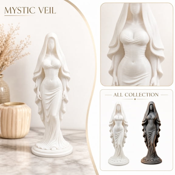 Gothic Home Decor Veiled Sculpture 5 Inch White Statue Witchy Home Decor Spiritual Altar Decoration for Home Housewarming Shelf Accent Single Piece