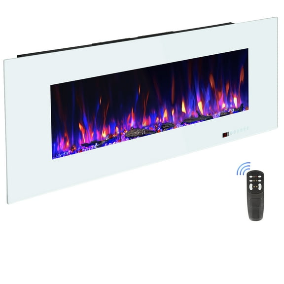 VINEMOUNT 50'' Wall Mounted Electric Fireplace, with Remote & Touch Screen Control, White
