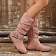 thumbnail image 4 of IEMIEMIEM Women's Low Heel Mid Calf Boots with Side Zipper Buckle Accent Flat Heel Faux Suede Slouchy Outdoor Footwear Casual Non-Slip Fall Winter Boots Pink 10 Wide, 4 of 4