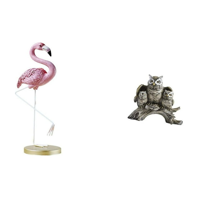 Escultura de resina de flamenco y búho, figura de arte moderno con soporte de metal para decoración del hogar, habitación, oficina, mesita de noche o