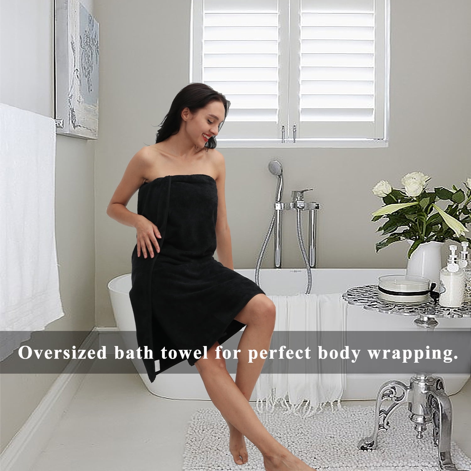 Smuge 8 Piece Oversized Bath Towel Set, Microfiber Ultra Soft Plush, 700 GSM Highly Absorbent Quick Dry Luxurious Bath Sheets Towels for Bathroom Hotel(Black)
