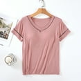 thumbnail image 2 of HAiming Women's Short Sleeve Pajamas Casual V Neck Built in Bra Thin Sleep Shirts Soft Breathable Comfy Home Wear, 2 of 7