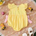 thumbnail image 5 of Baby Onesies Girl Baby Girl Outfit Infant Cartoon Embroidery Print Bowknot Fly Sleeve Gingham Romper Bodysuit Back To School, 5 of 5