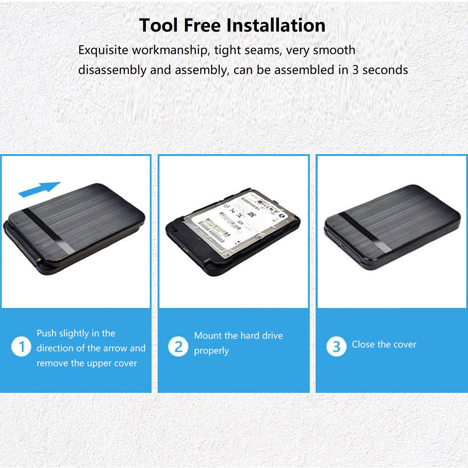 NATEFEMIN USB 3.1 Type C 2.5” SATA SSD HDD Enclosure 5Gbps Mobile External Hard Drive Case 5TB Plug Play Portable