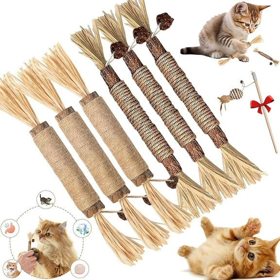 Puriq Natural Silvervine Dental Sticks, Silvervine Sticks for Cats, Interactive Cat Chew Stick for Teeth Cleaning, Scratch & Bite Resistant, for Indoor Kitty Fresh Breath, Healthy Teeth (6-MixAB)