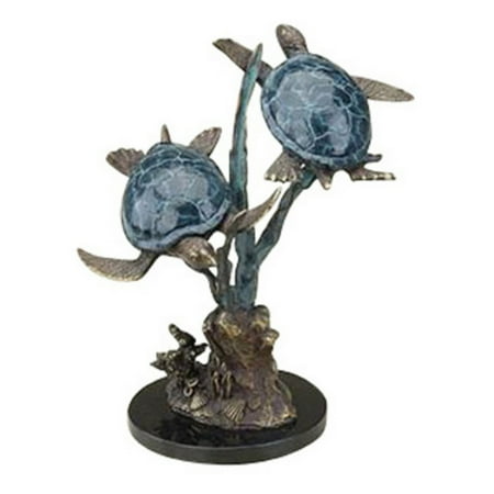 Brass Turtle - San Pacific International 14.5H in. Sea Turtle Duet with Seagrass Statue