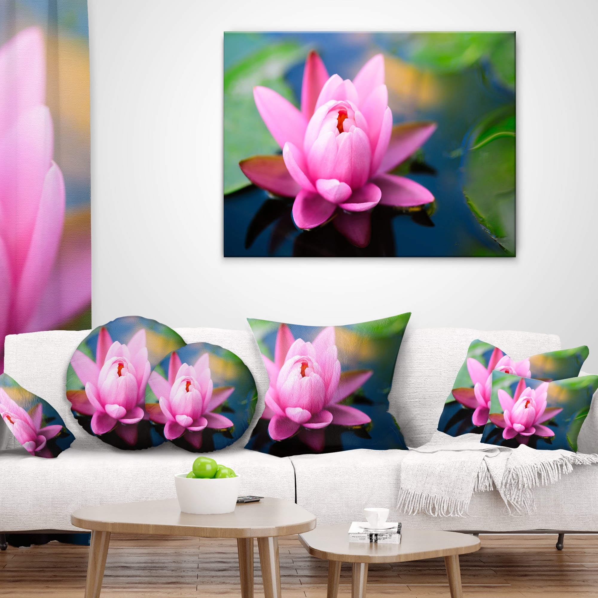 Designart Large Lotus Flower in the Pond - Floral Throw Pillow - 16x16
