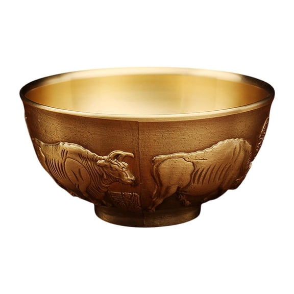 Fzaqwen Brass Feng Shui Bowl Collecting Statue Home Decor Ideal Gift Decorative Offering Oxen Pattern Bowl