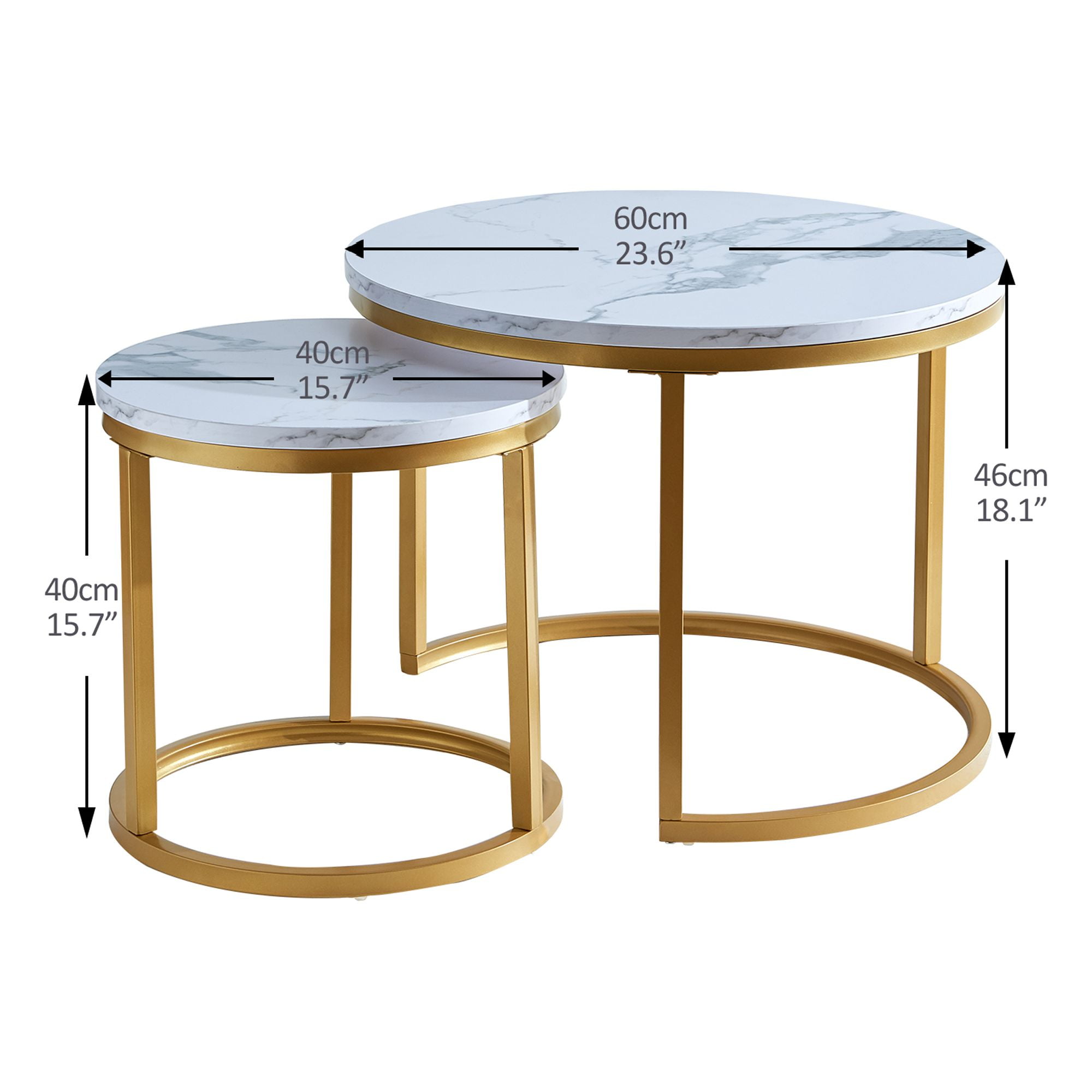 Kadyn Nesting Coffee Table, Round Sofa Center Table with Marble Color Top, Tea Table Set of 2 for Living Room, Gold Kadyn Nesting Coffee Table, Round Sofa Center Table with Marble Color Top, Tea Table Set of 2 for Living Room, Gold