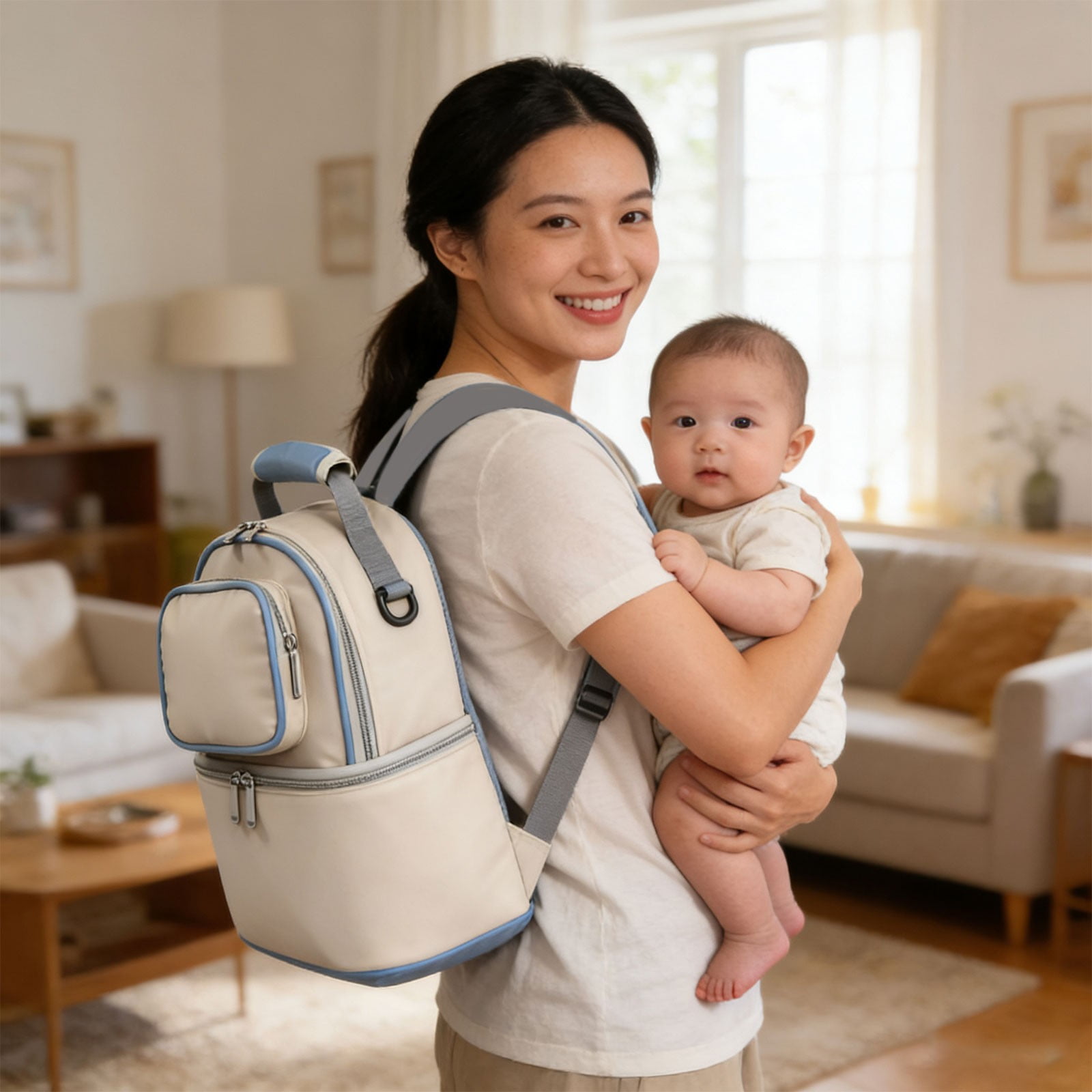 KUMHONW Diaper Bag Backpack-Multifunction Travel Baby Diaper Bag with Changing Pad, Insulated Bottle Holders & Pacifier Case, Large Capacity, Waterproof,Milan color