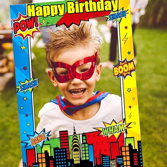 Superhero Theme Birthday Party Photo Frame - 1 Outfit Boy Hero Rally Party Decoration Props